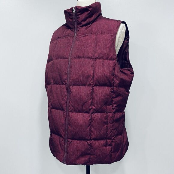 LANDS END L Plum Purple Herringbone Puffer Full Zip Down Feather Vest Outdoor - Picture 6 of 16